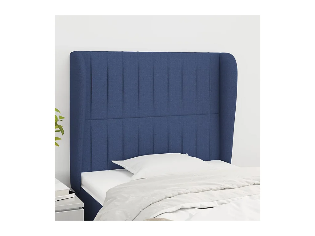 Cabecero | Cabezal de Cama | Mueble cabecero con orejas de tela azul 103x23x118/128 cm