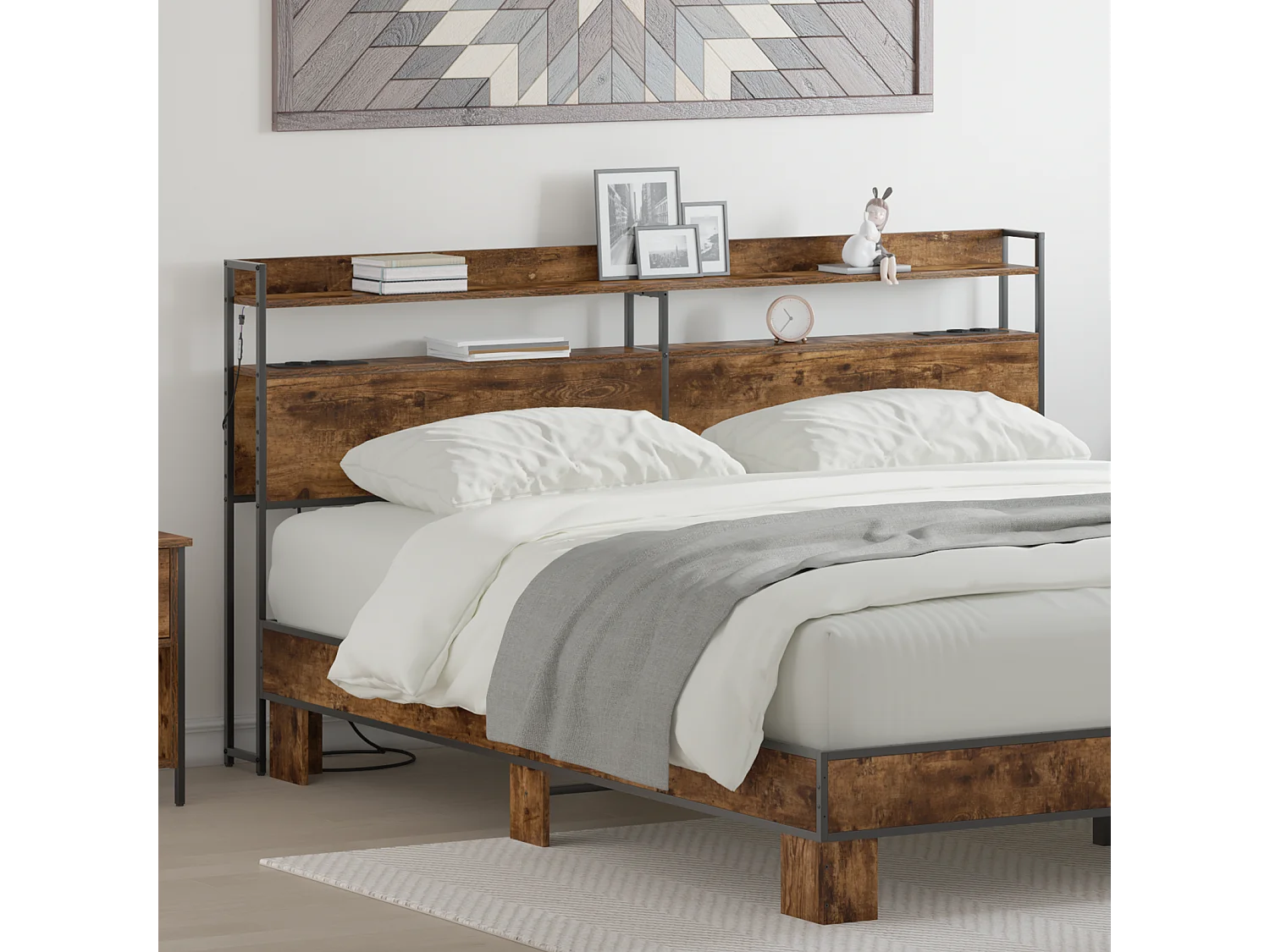 Tête de Lit de rangement | Panneau de tête pour lit Chêne fumé 200 cm Bois d'ingénierie