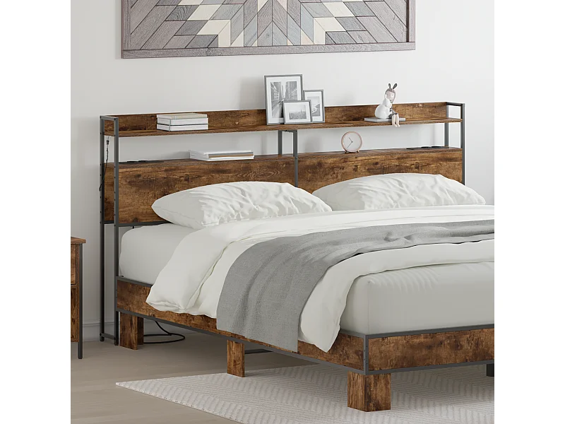 Cabecero | Cabezal de Cama | Mueble cabecero con estante Roble ahumado 200 cm Madera contrachapada