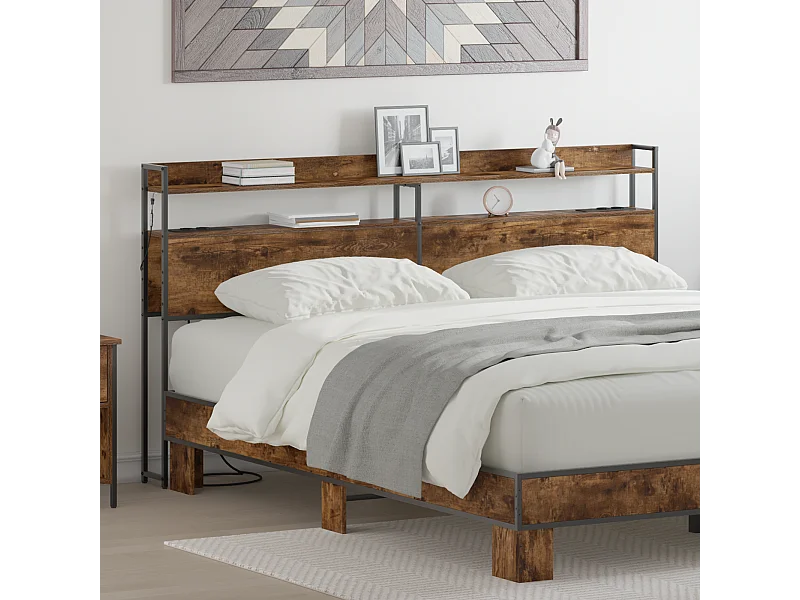 Tête de Lit de rangement | Panneau de tête pour lit Chêne fumé 200 cm Bois d'ingénierie