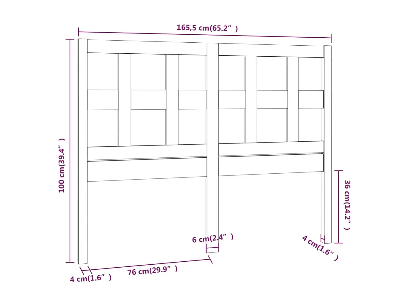 Cabecero de Cama | Cabezal de cama | Mueble de cabecero madera maciza de pino gris 165,5x4x100 cm