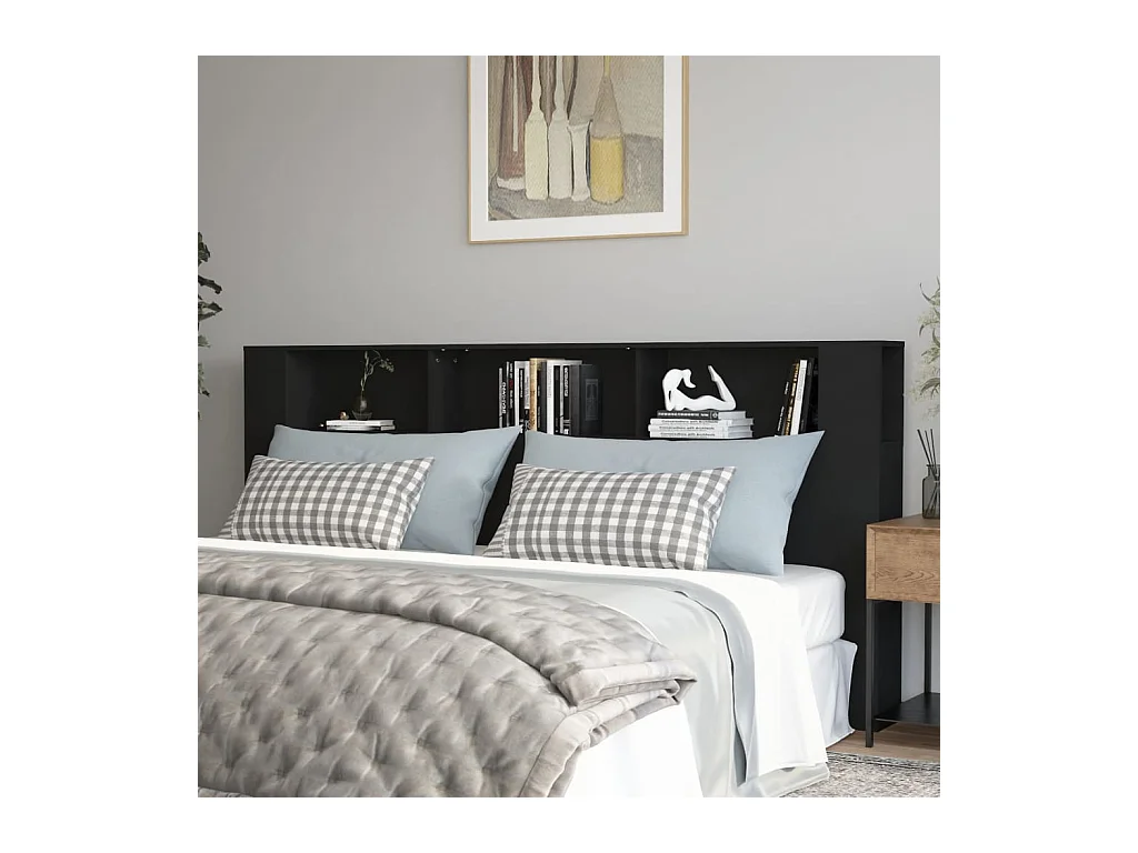 Tête de Lit avec rangement | Armoire de tête de lit Noir 220x18,5x104,5 cm