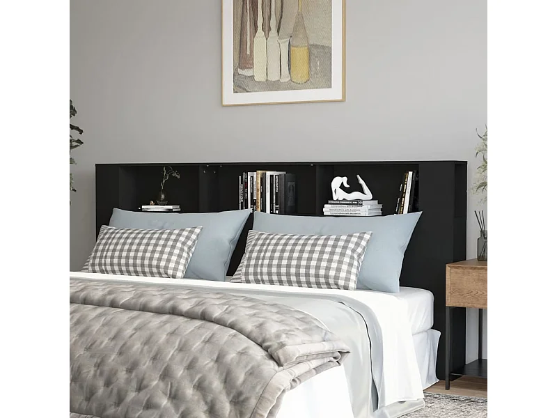 Cabecero de Cama | Cabezal de Cama | Mueble cabecero negro 220x18,5x104,5 cm