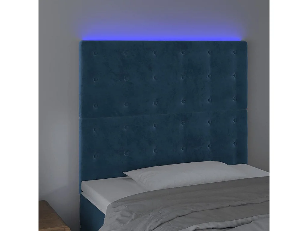 Tête de Lit | Panneau de tête pour lit Moderne à LED Bleu foncé 100x5x118/128 cm Velours