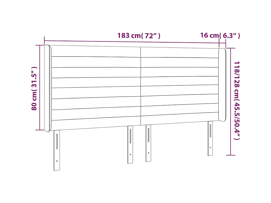 Tête de Lit | Panneau de tête pour lit Moderne à LED Noir 183x16x118/128 cm Velours