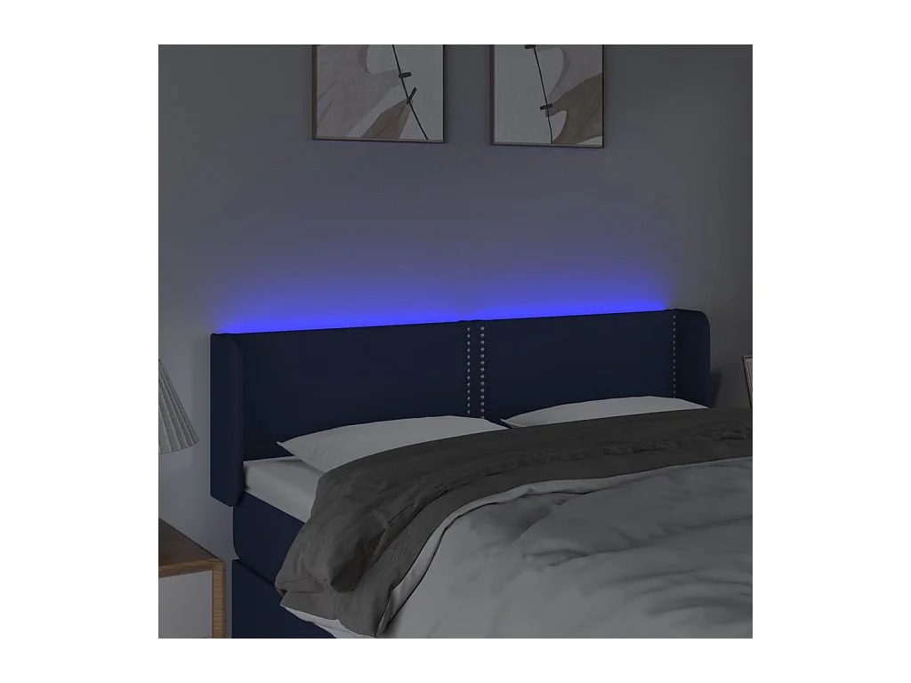 Mueble cabecero | Cabezal de cama | Cabecero con LED de tela azul 147x16x78/88 cm