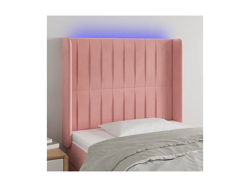 Cabecero | Cabezal de Cama | Mueble cabecero con LED de terciopelo rosa 93x16x118/128 cm