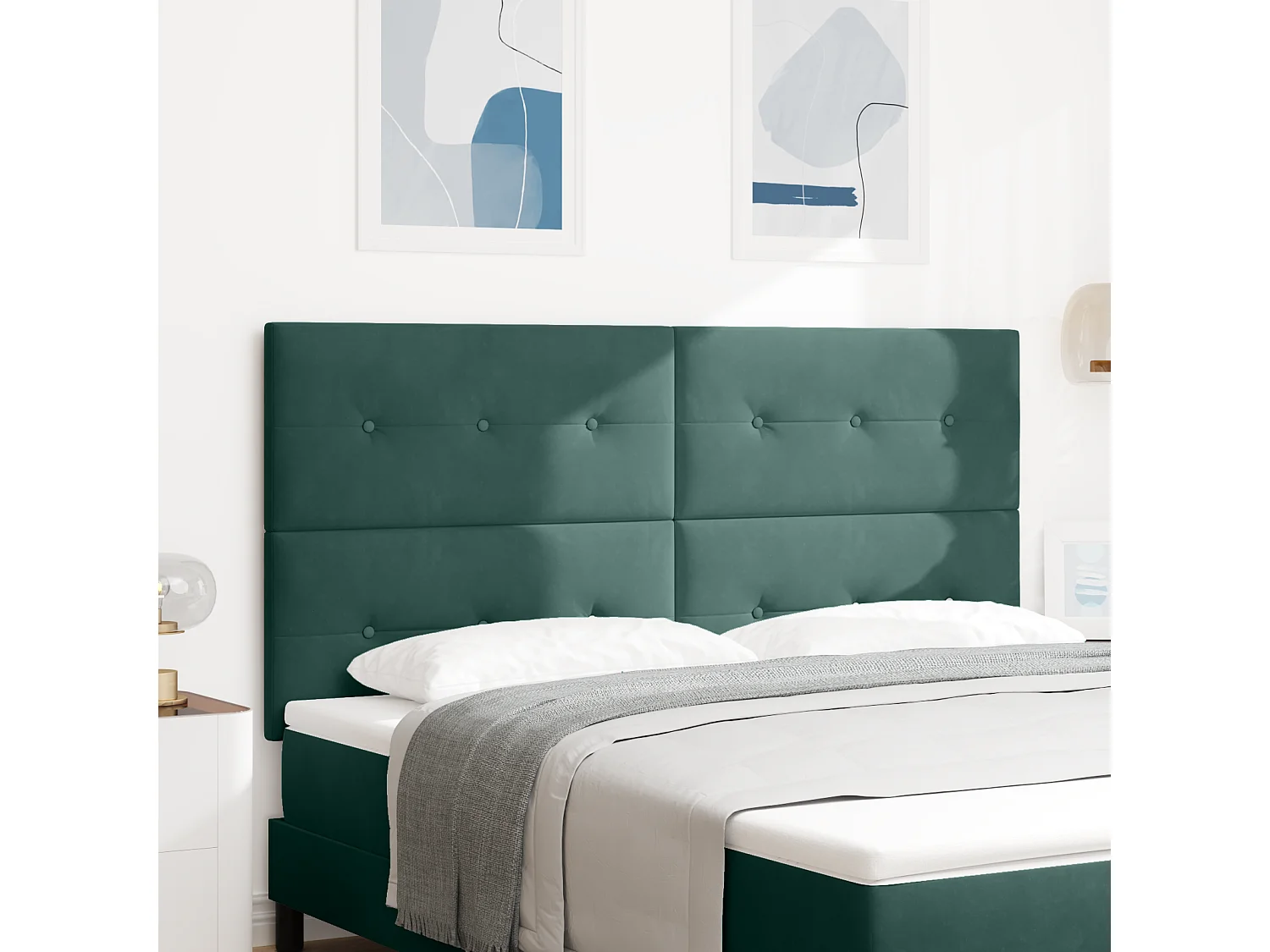 Tête de lit Montage mural | Panneau de tête pour lit Moderne  Vert foncé 180 cm Velours