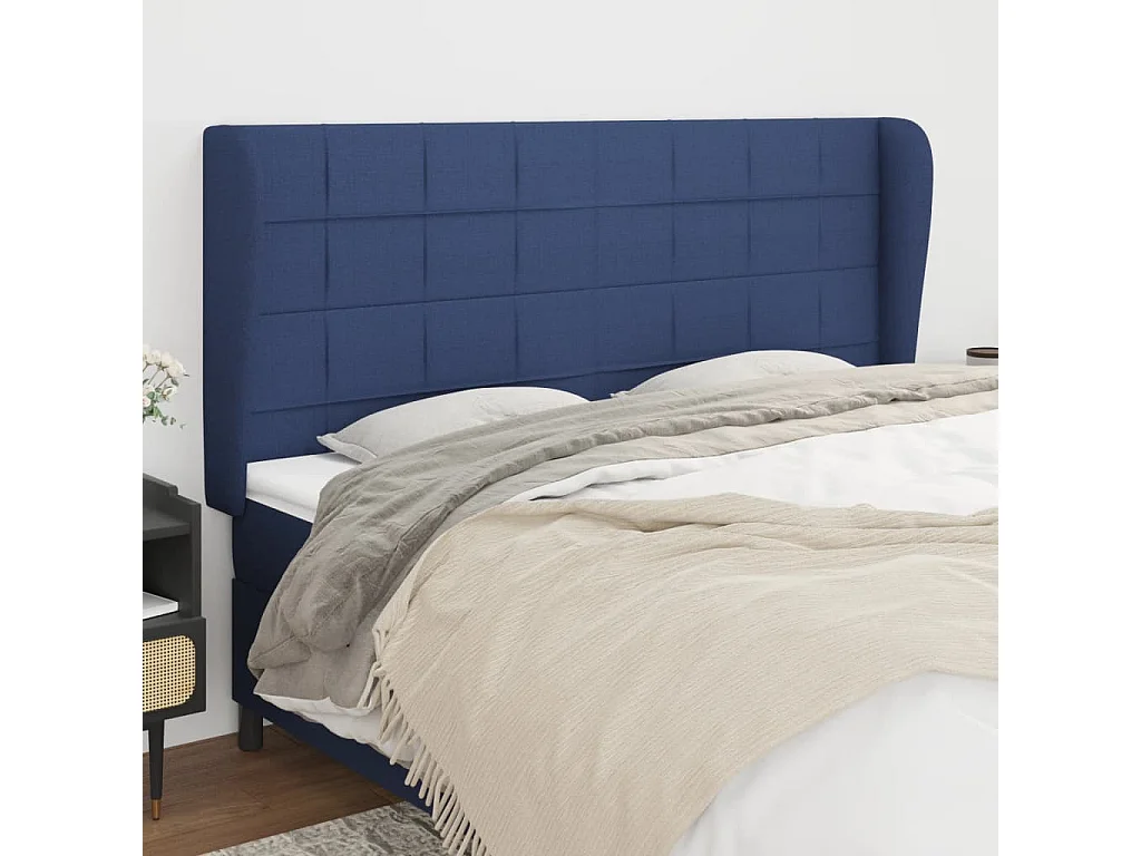 Tête de Lit | Panneau de tête pour lit Moderne avec oreilles Bleu 183x23x118/128 cm Tissu