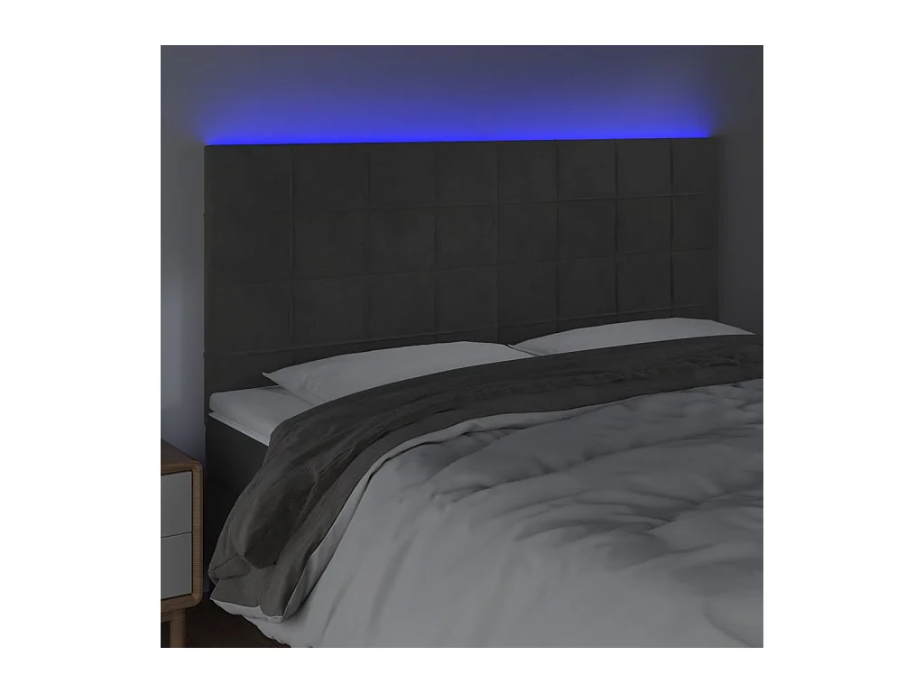Cabecero | Cabezal de Cama | Mueble cabecero con luces LED terciopelo gris oscuro 180x5x118/128 cm