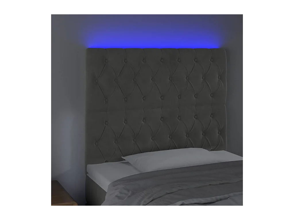Cabecero | Cabezal de Cama | Mueble cabecero con luces LED terciopelo gris claro 100x7x118/128 cm