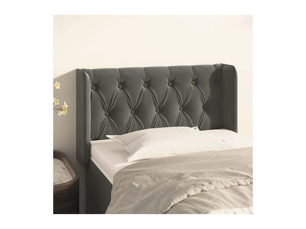 Mueble cabecero | Cabezal de cama | Cabecero de terciopelo gris oscuro 83x16x78/88 cm