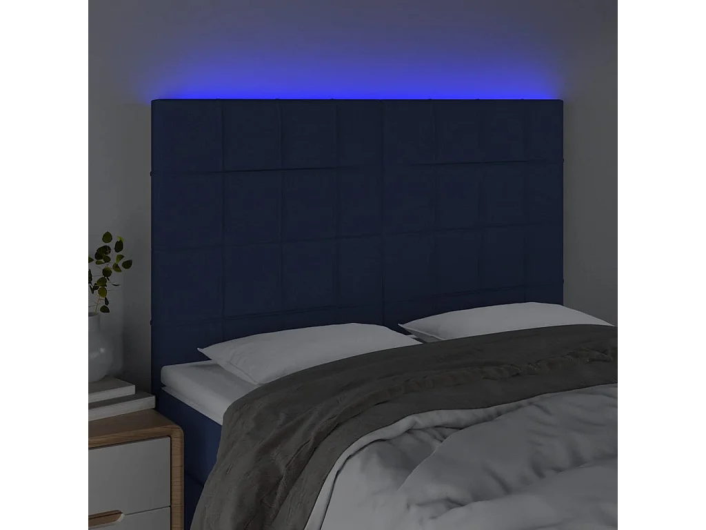 Tête de Lit | Panneau de tête pour lit Moderne à LED Bleu 144x5x118/128 cm Tissu