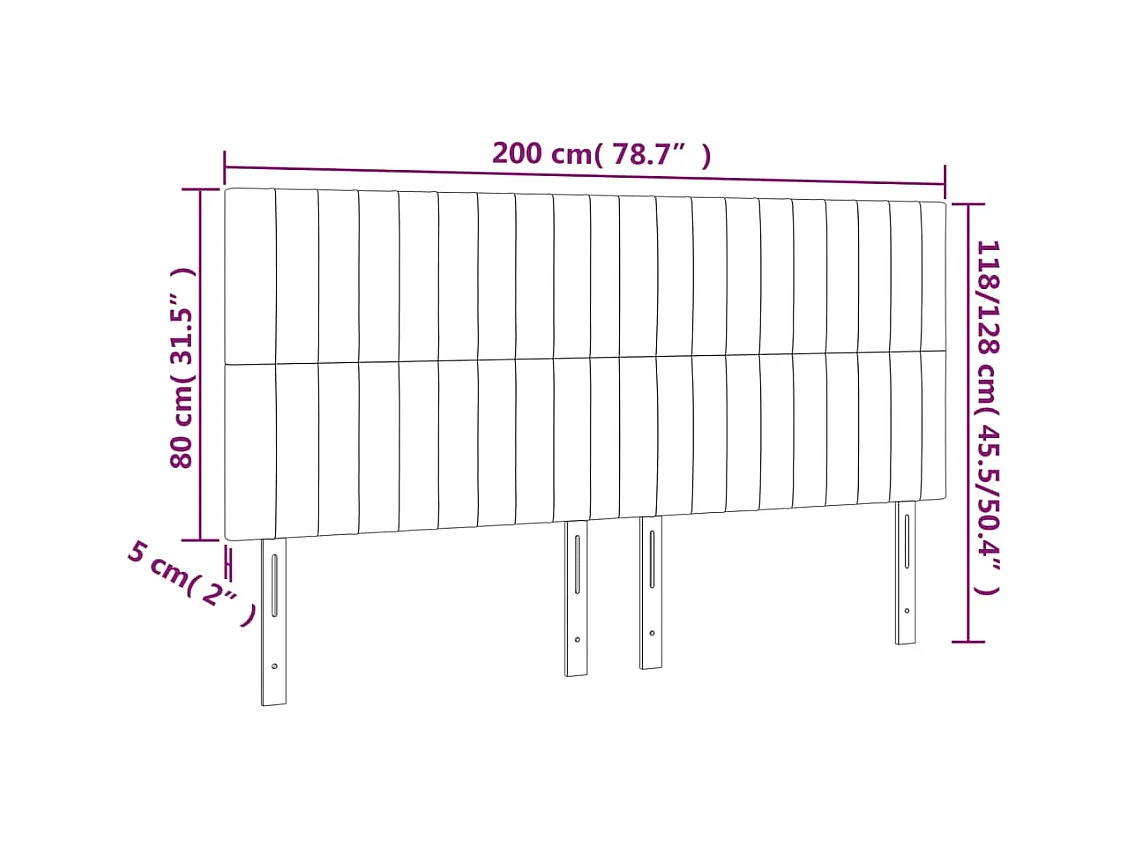Tête de Lit | Panneau de tête pour lit Moderne à LED Noir 200x5x118/128 cm Tissu