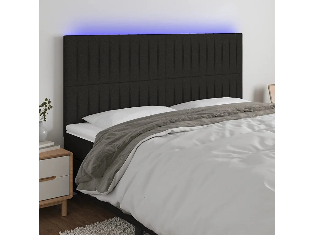 Cabecero | Cabezal de Cama | Mueble cabecero con luces LED tela negro 200x5x118/128 cm