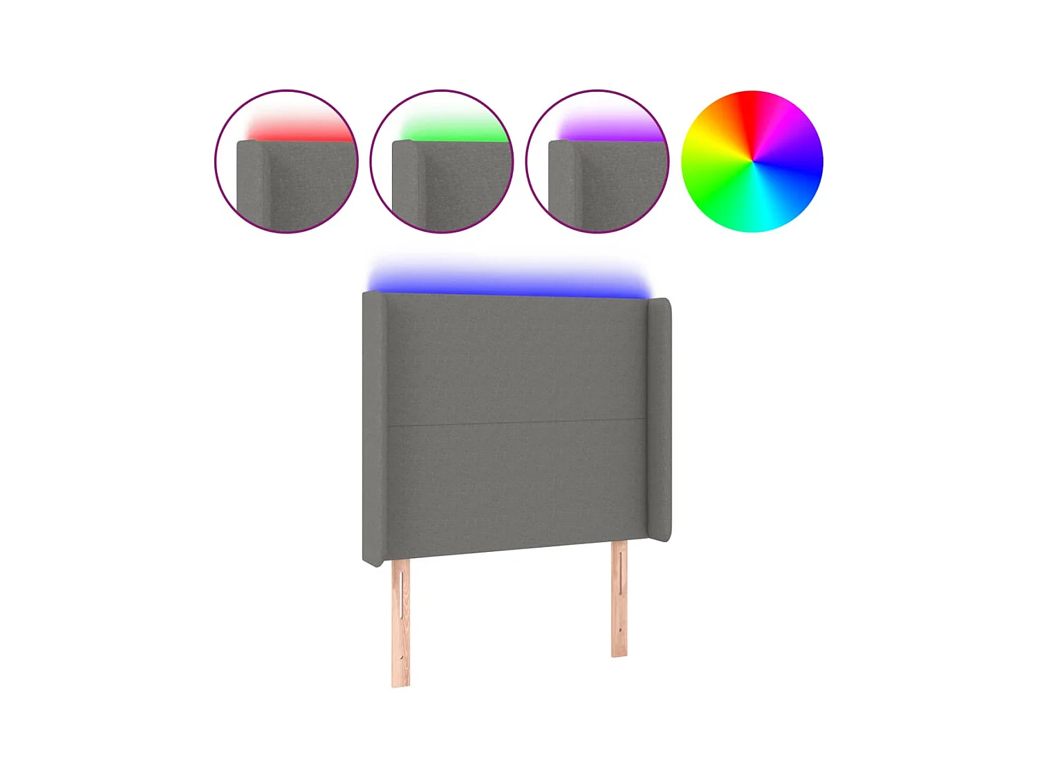 Mueble cabecero | Cabezal de cama | Cabecero con LED de tela gris oscuro103x16x118/128 cm