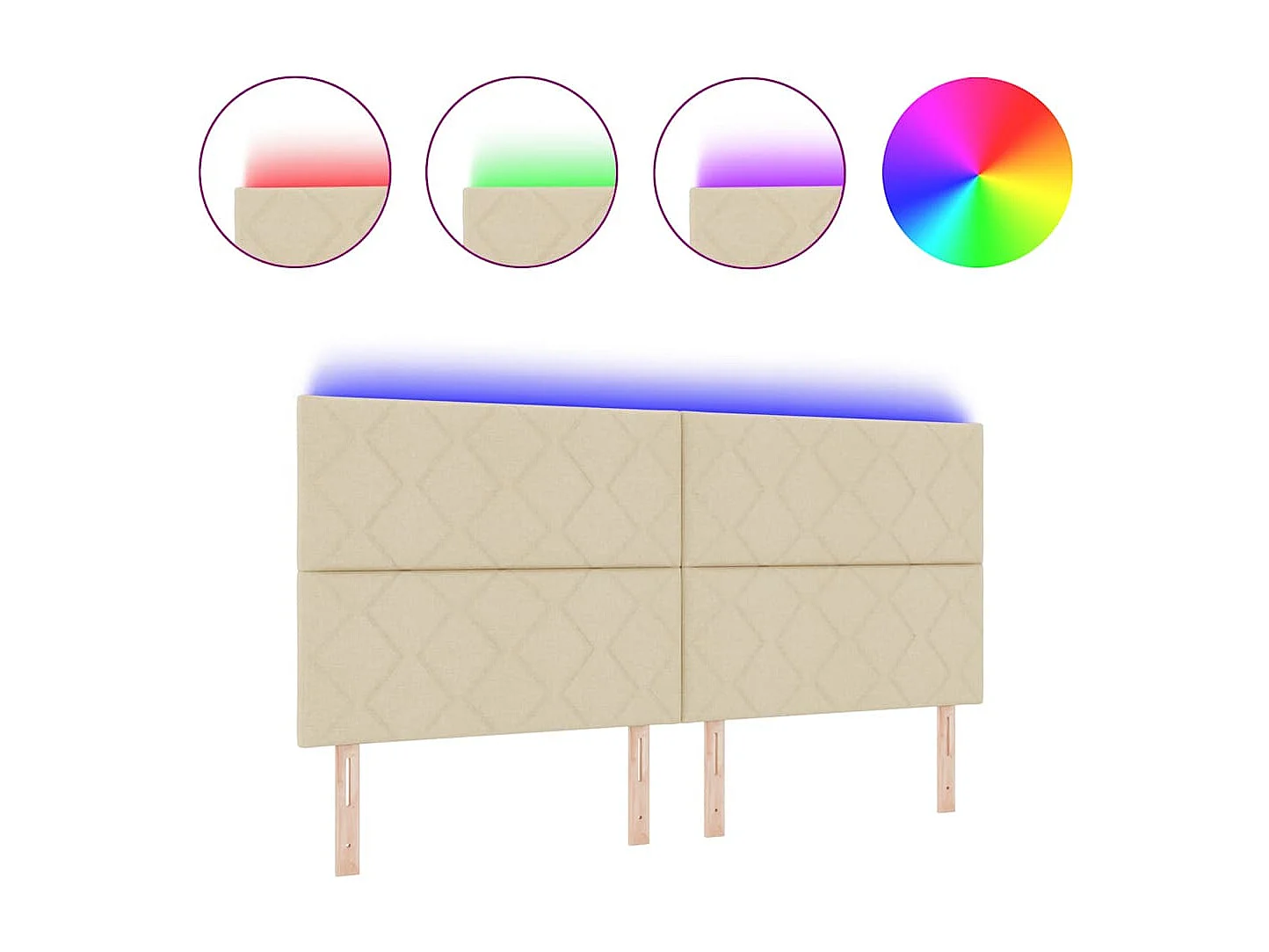 Tête de Lit | Panneau de tête pour lit Moderne avec des lumières à LED Réglable Crème 200 cm tissu