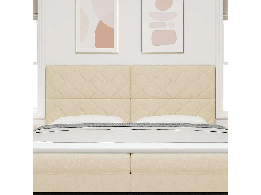 Tête de Lit | Panneau de tête pour lit Moderne avec des lumières à LED Réglable Crème 200 cm tissu