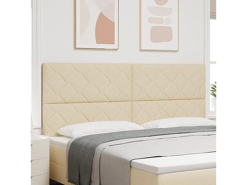 Tête de Lit | Panneau de tête pour lit Moderne avec des lumières à LED Réglable Crème 200 cm tissu