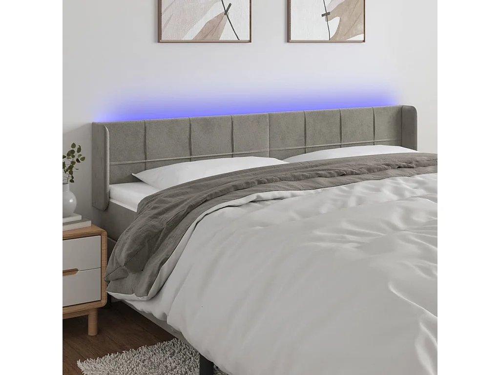 Hoofdbord | Hoofdeinde LED 163x16x78/88 cm fluweel lichtgrijs