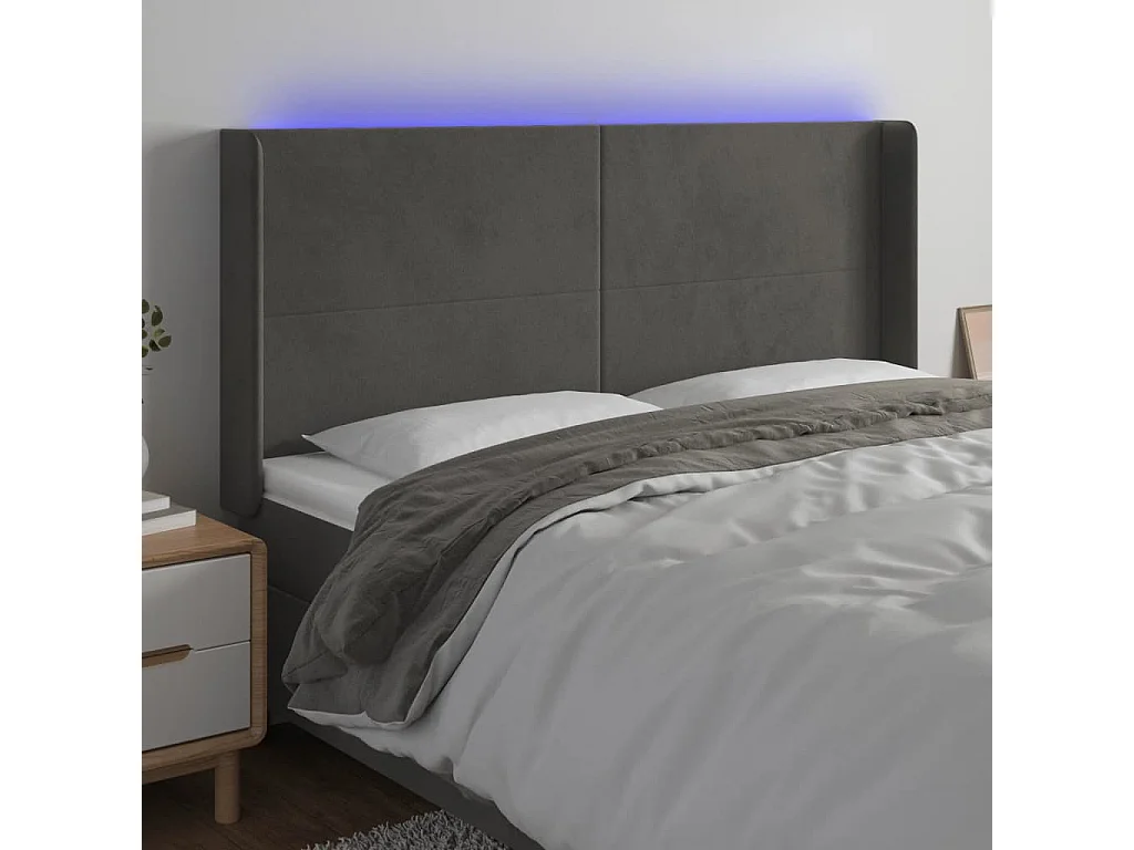 Hoofdbord | Hoofdeinde LED 183x16x118/128 cm fluweel donkergrijs