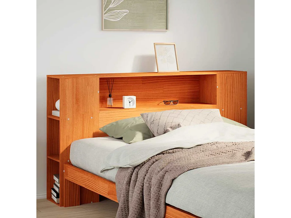 Cabecero de Cama | Cabezal de cama | Mueble de cabecero almacenaje madera maciza pino marrón 150 cm