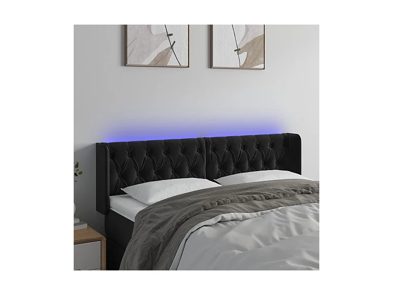 Cabecero | Cabezal de Cama | Mueble cabecero con LED de terciopelo negro 163x16x78/88 cm