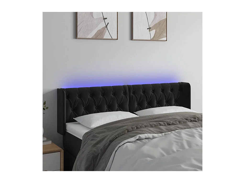 Cabecero | Cabezal de Cama | Mueble cabecero con LED de terciopelo negro 163x16x78/88 cm