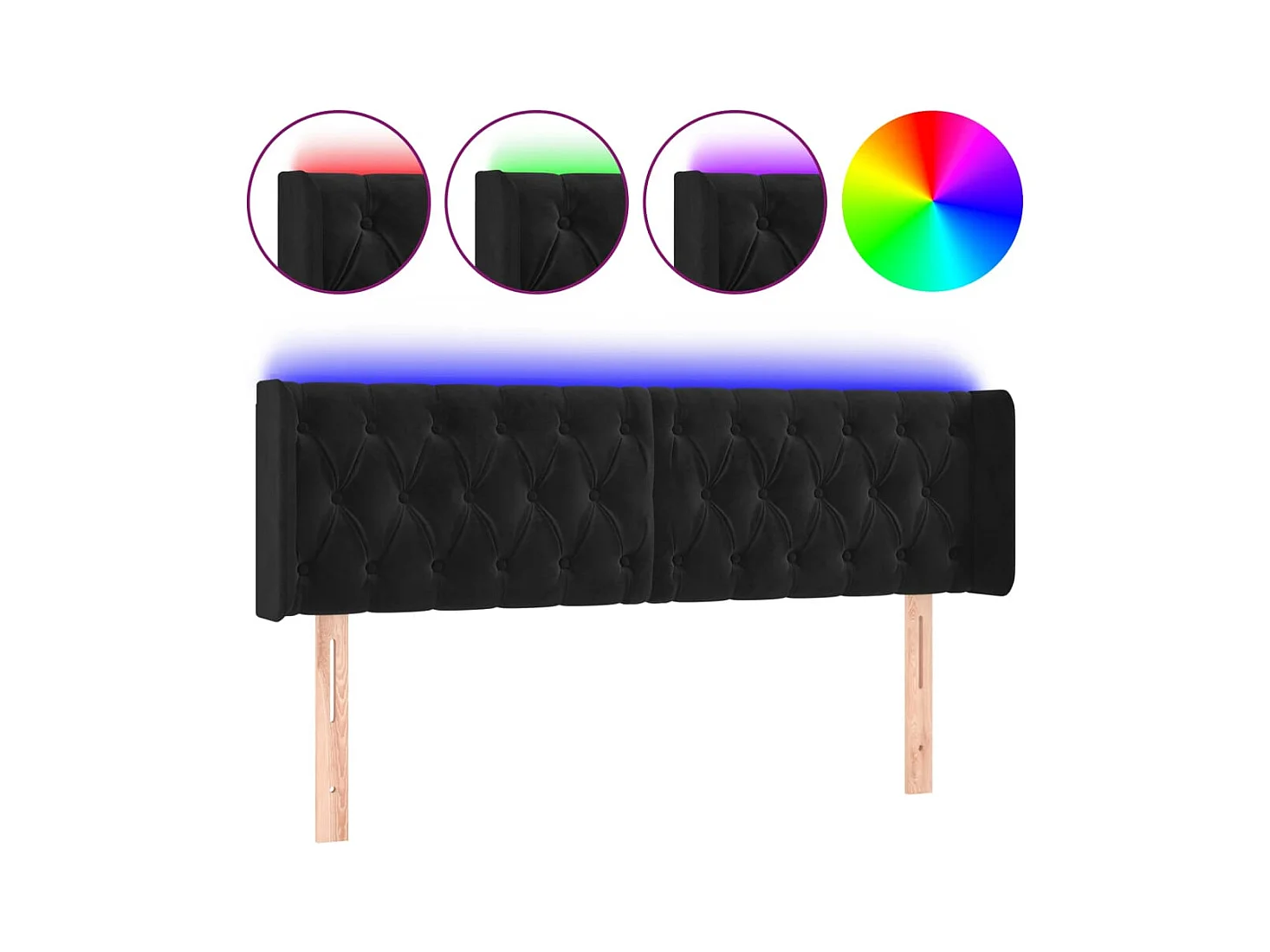 Cabecero | Cabezal de Cama | Mueble cabecero con LED de terciopelo negro 163x16x78/88 cm