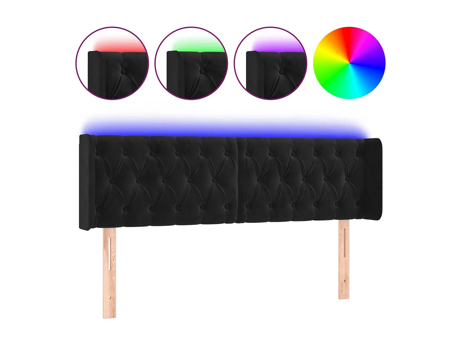 Cabecero | Cabezal de Cama | Mueble cabecero con LED de terciopelo negro 163x16x78/88 cm
