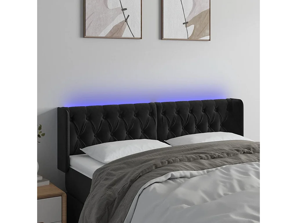 Hoofdbord | Hoofdeinde LED 163x16x78/88 cm fluweel zwart