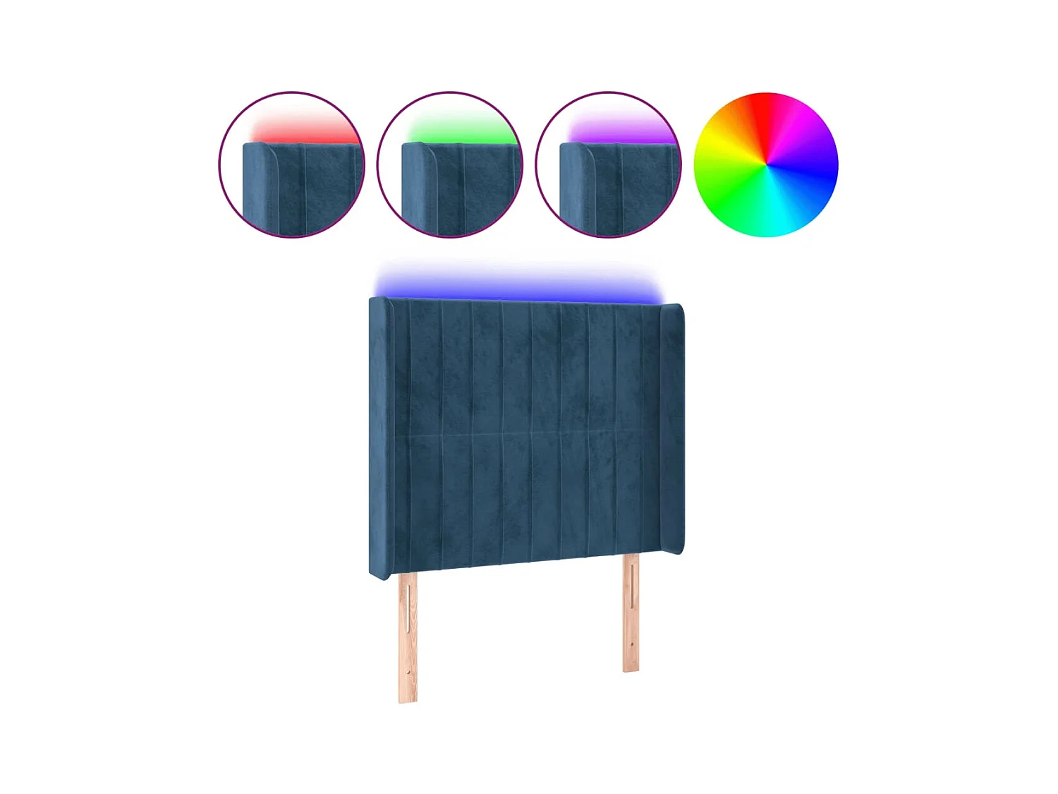 Cabecero | Cabezal de Cama | Mueble cabecero con LED de terciopelo azul oscuro 83x16x118/128 cm