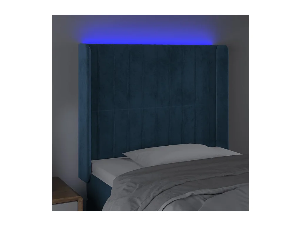 Cabecero | Cabezal de Cama | Mueble cabecero con LED de terciopelo azul oscuro 83x16x118/128 cm