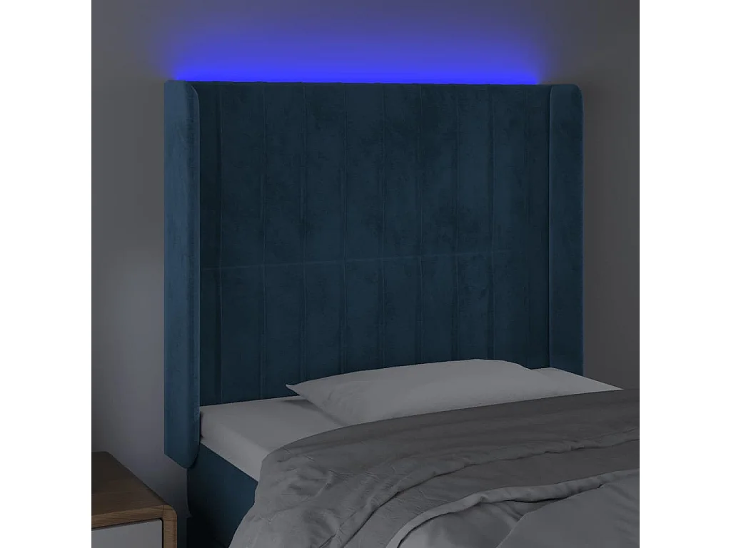 Tête de Lit | Panneau de tête pour lit Moderne à LED Bleu foncé 83x16x118/128 cm Velours