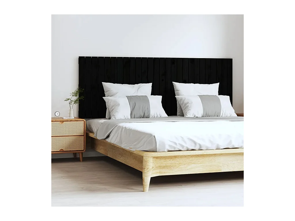 Cabecero de Cama | Cabezal de cama | Mueble de cabecero de pared madera maciza pino negro 166x3x60 cm