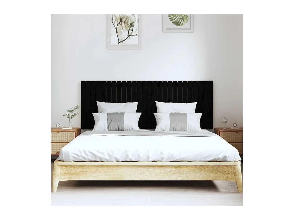 Cabecero de Cama | Cabezal de cama | Mueble de cabecero de pared madera maciza pino negro 166x3x60 cm