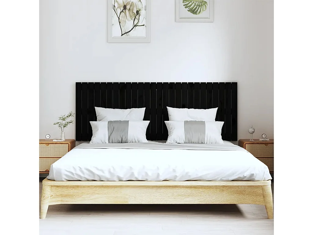 Cabecero de Cama | Cabezal de cama | Mueble de cabecero de pared madera maciza pino negro 166x3x60 cm