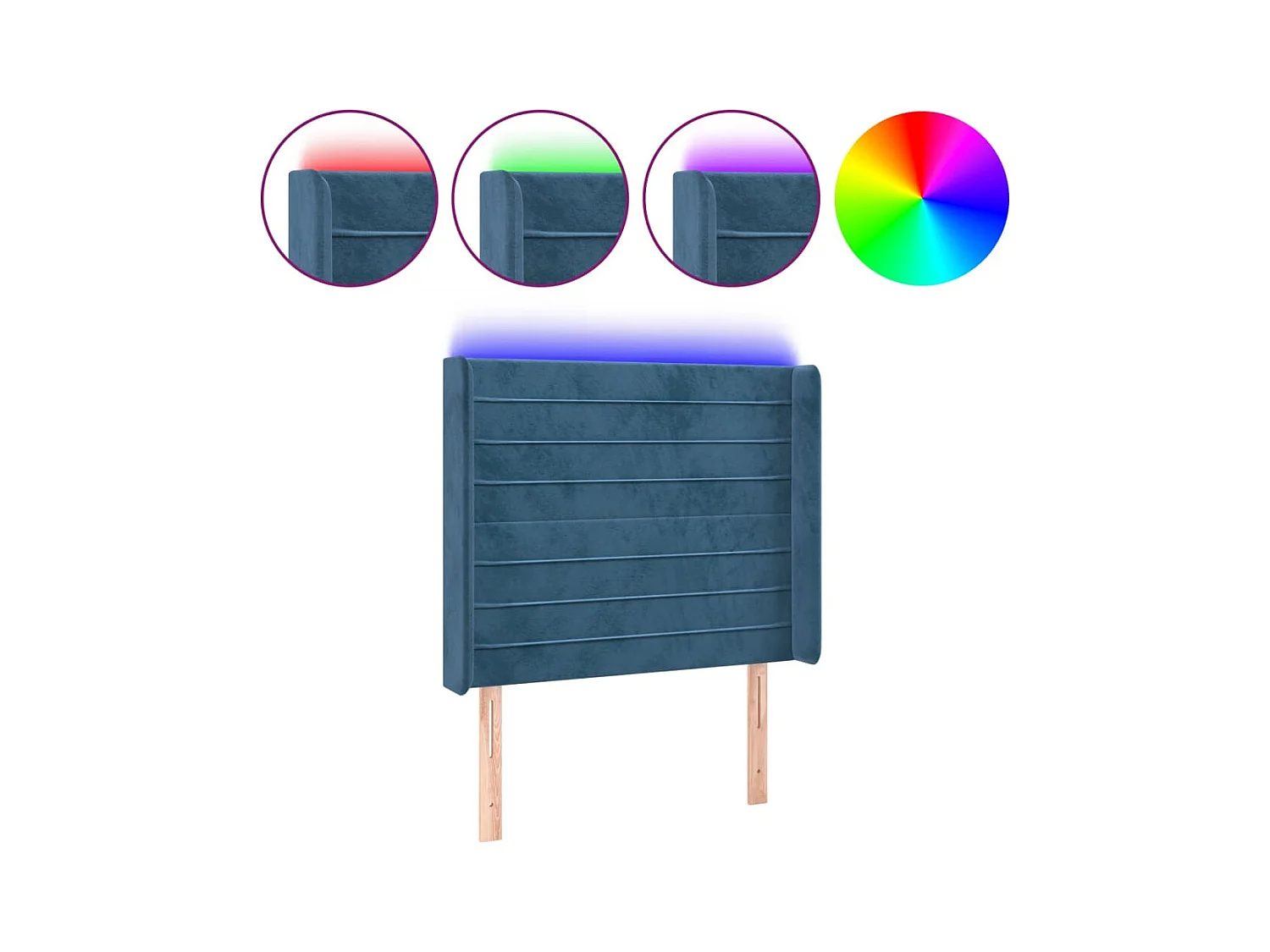 Cabecero | Cabezal de Cama | Mueble cabecero con LED de terciopelo azul oscuro 83x16x118/128 cm