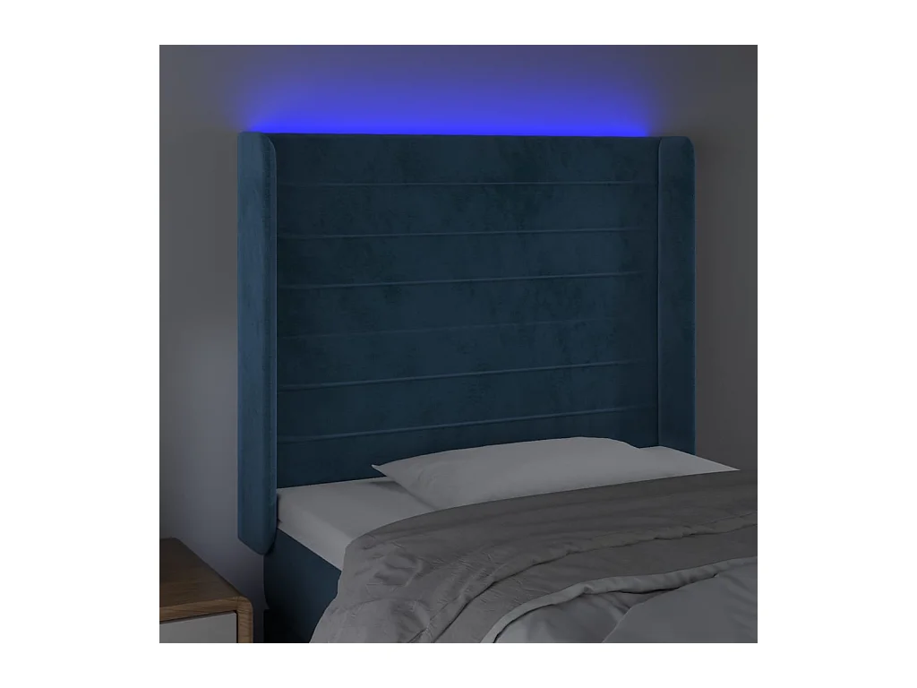 Cabecero | Cabezal de Cama | Mueble cabecero con LED de terciopelo azul oscuro 83x16x118/128 cm
