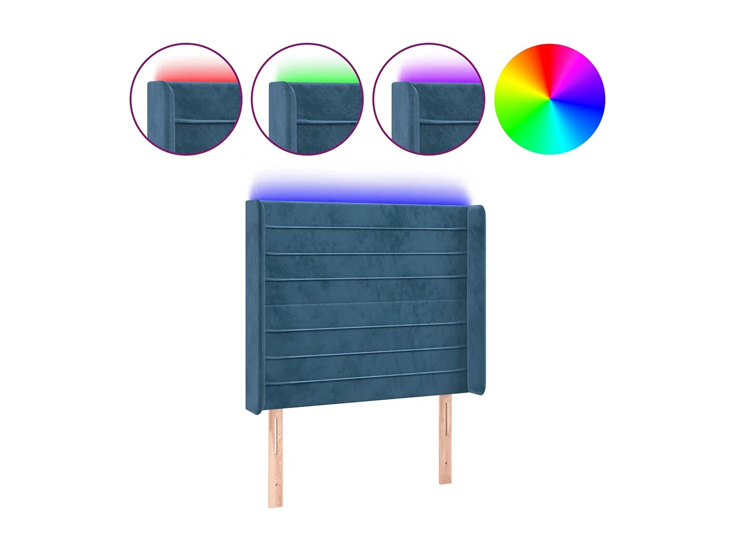 Tête de Lit | Panneau de tête pour lit Moderne à LED Bleu foncé 83x16x118/128 cm Velours