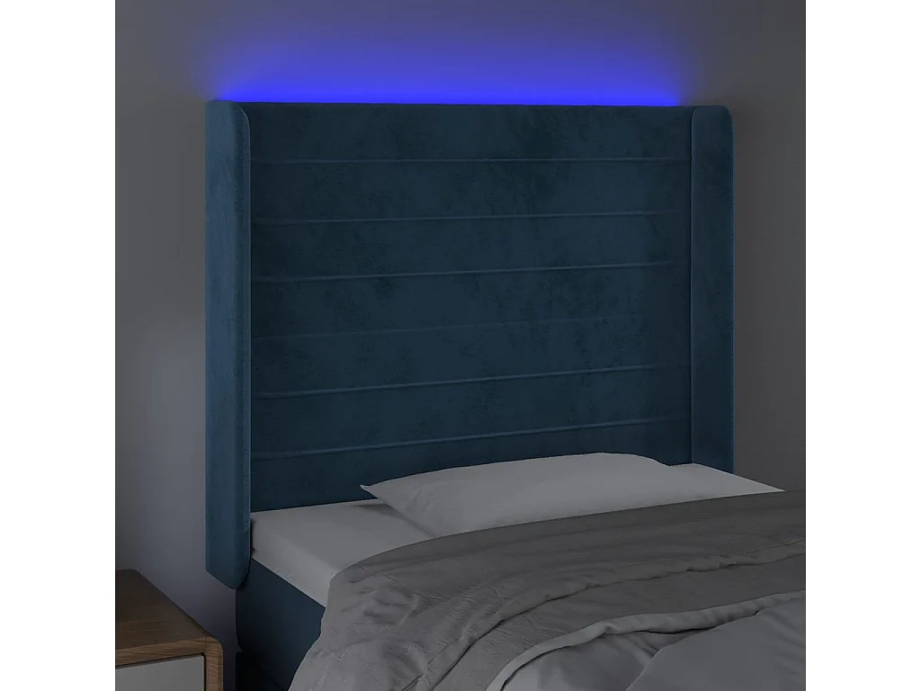 Tête de Lit | Panneau de tête pour lit Moderne à LED Bleu foncé 83x16x118/128 cm Velours