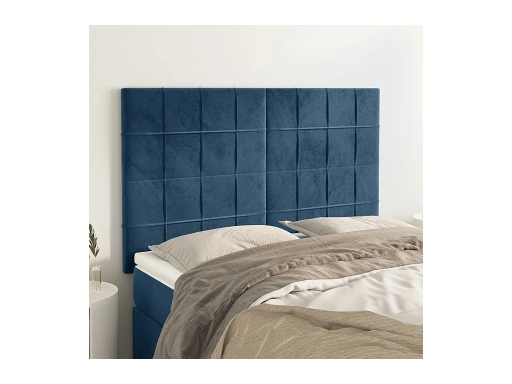 Cabeceros | Cabezal de cama | Mueble de cabecero 4 unidades terciopelo azul oscuro 72x5x78/88 cm