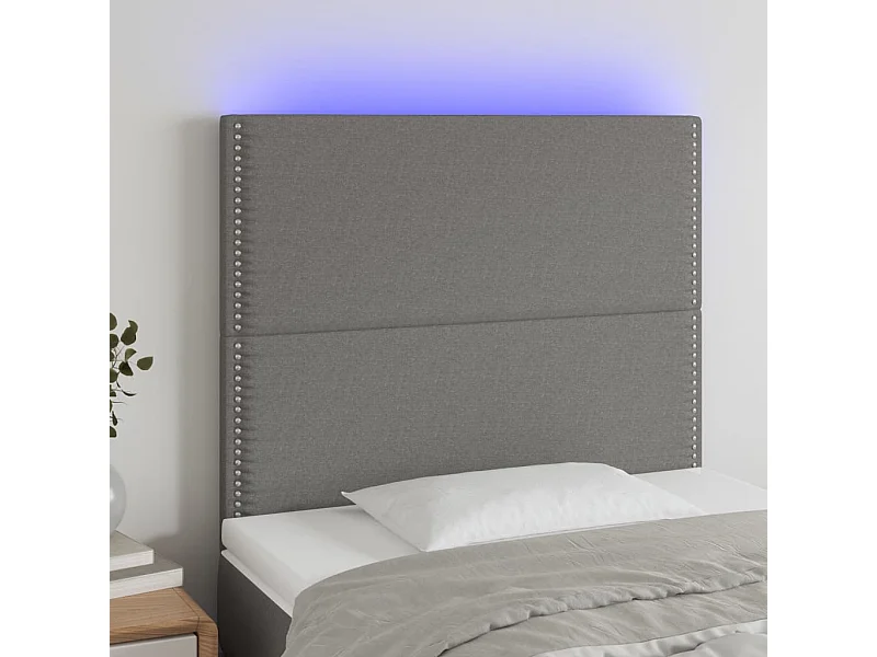 Cabecero | Cabezal de Cama | Mueble cabecero con luces LED tela gris oscuro 90x5x118/128 cm