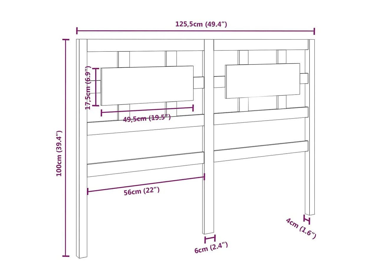 Cabecero de Cama | Cabezal de cama | Mueble de cabecero madera maciza de pino 125,5x4x100 cm