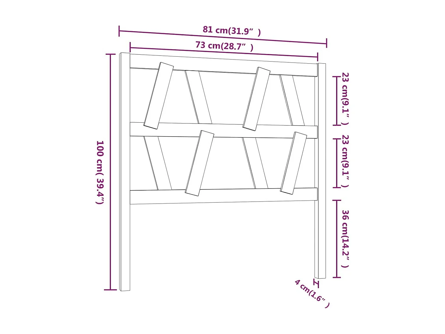 Cabecero de Cama | Cabezal de cama | Mueble de cabecero madera maciza de pino negro 81x4x100 cm