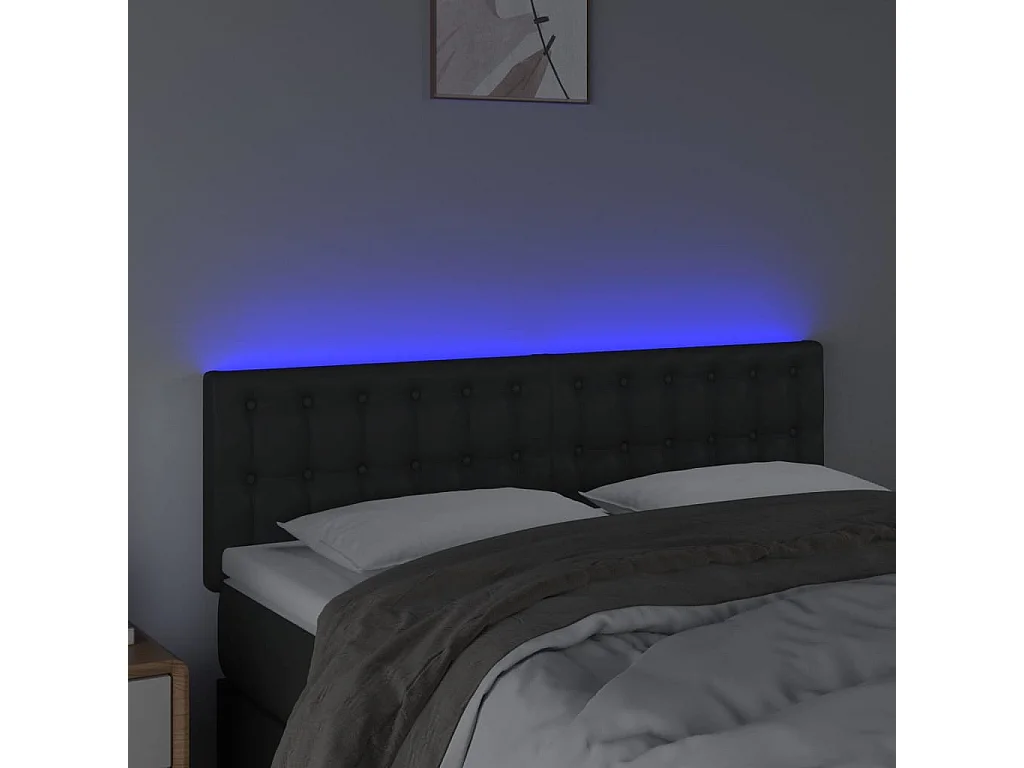 Tête de Lit | Panneau de tête pour lit Moderne avec LED noir 144x5x78/88 cm similicuir