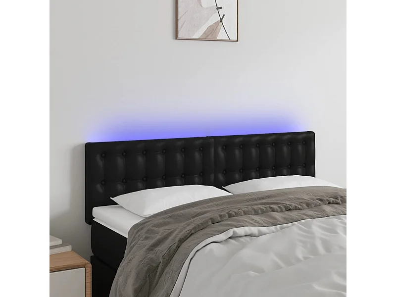 Tête de Lit | Panneau de tête pour lit Moderne avec LED noir 144x5x78/88 cm similicuir