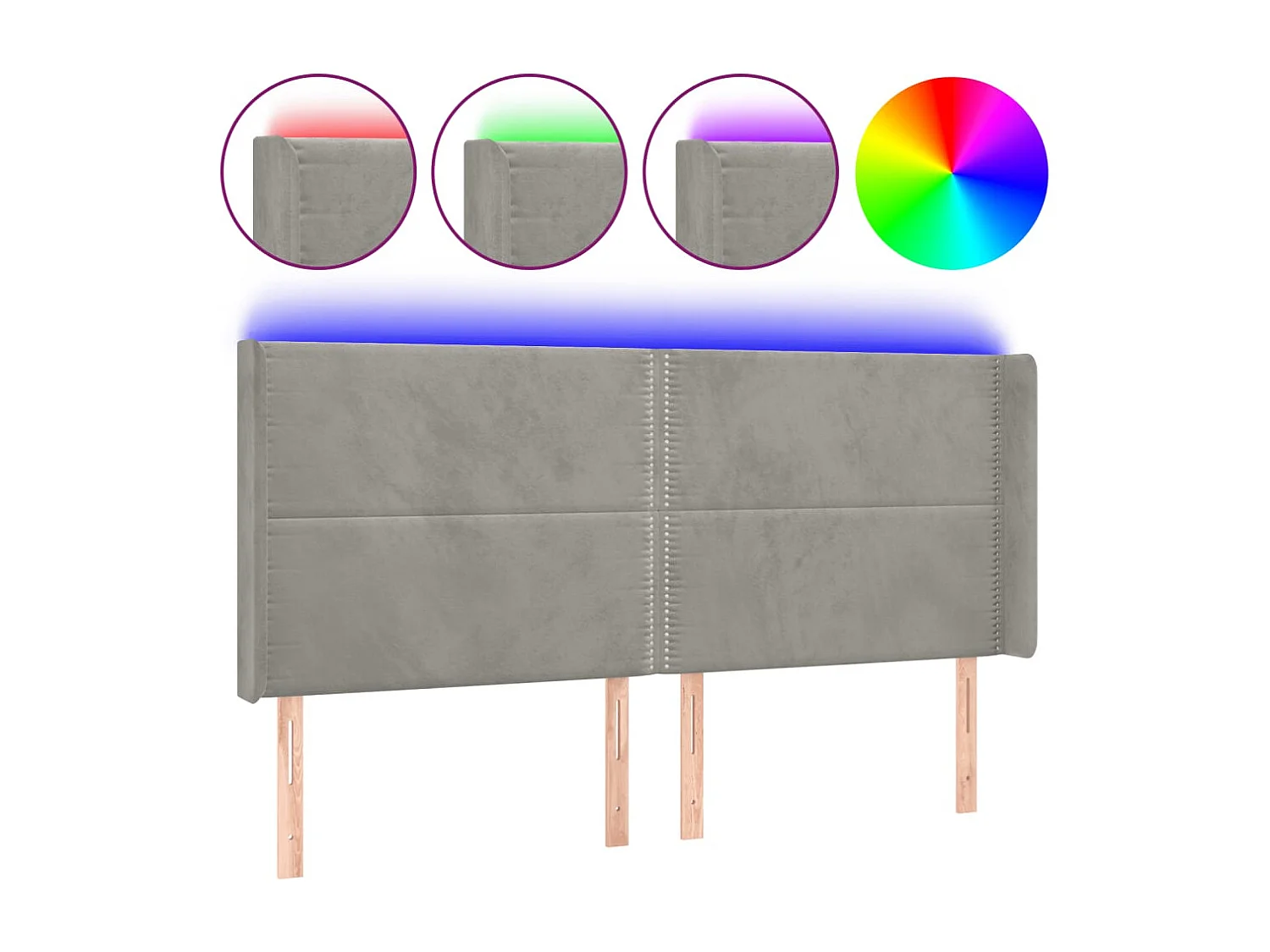 Tête de Lit | Panneau de tête pour lit Moderne à LED Gris clair 203x16x118/128 cm Velours