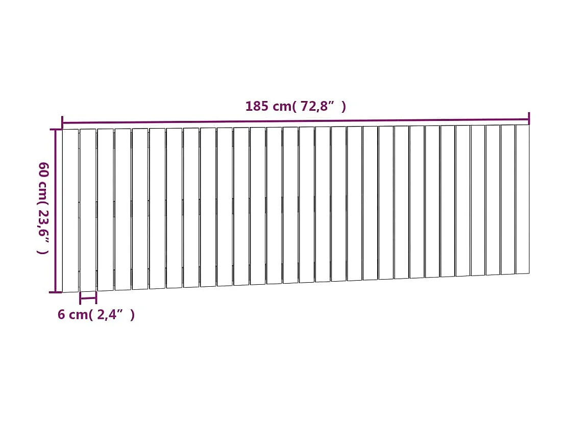 Cabecero de Cama | Cabezal de cama | Mueble de cabecero de pared madera maciza pino negro 185x3x60 cm