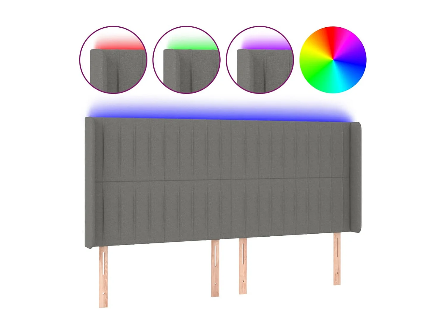 Hoofdbord | Hoofdeinde LED 183x16x118/128 cm stof donkergrijs